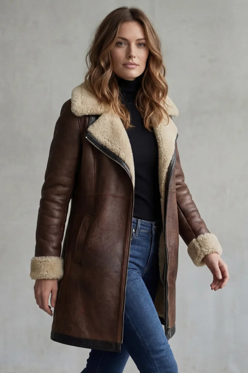 Leather Jacket | Shearling Collar & Cuffs | Zip Front