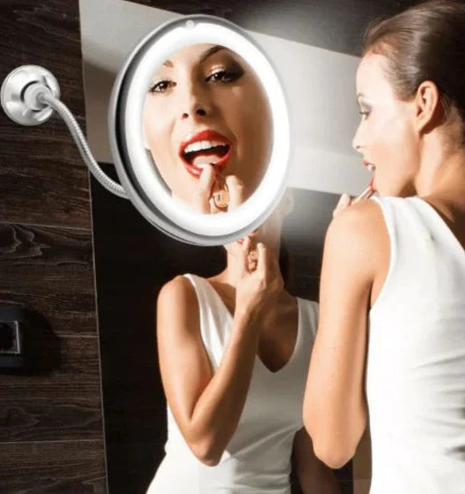Lighted Makeup Mirror | 10x Magnification & Suction-Cup Gooseneck
