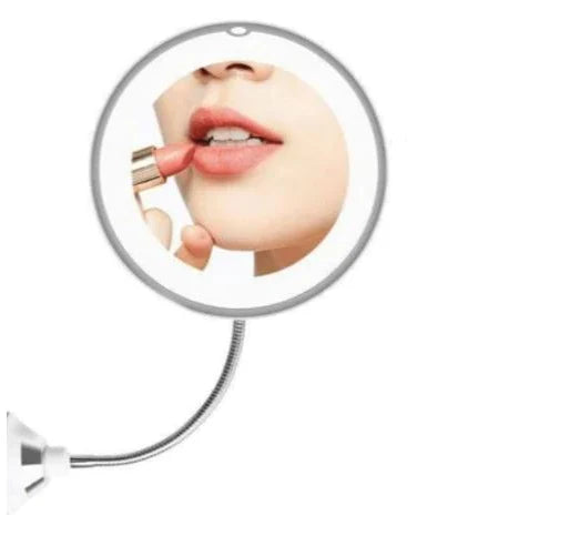 Lighted Makeup Mirror | 10x Magnification & Suction-Cup Gooseneck