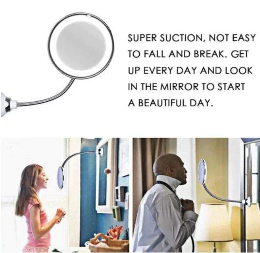 Lighted Makeup Mirror | 10x Magnification & Suction-Cup Gooseneck