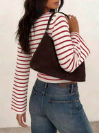 Long-Sleeve T-Shirt | Striped Boat Neck | Cropped Length