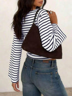 Long-Sleeve T-Shirt | Striped Boat Neck | Cropped Length