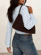Long-Sleeve T-Shirt | Striped Boat Neck | Cropped Length