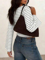Long-Sleeve T-Shirt | Striped Boat Neck | Cropped Length