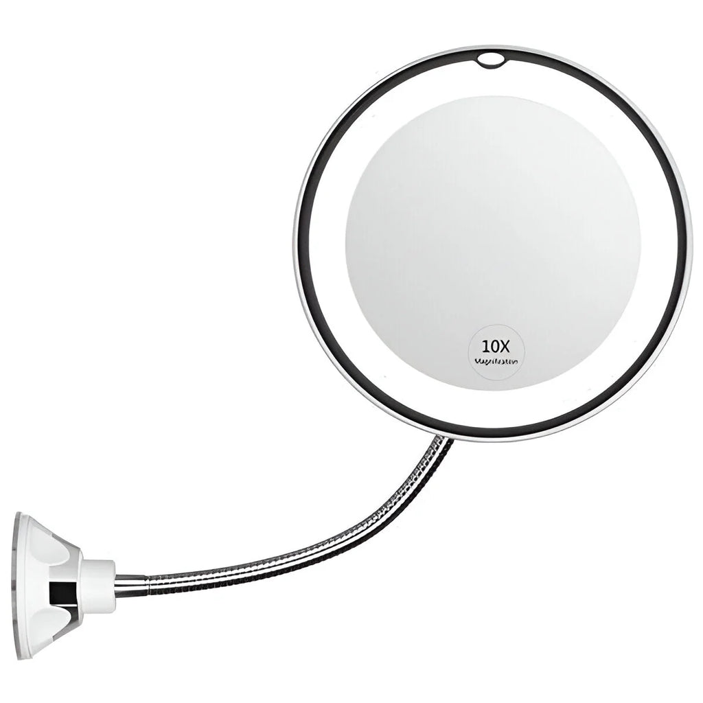 Makeup Mirror | 10X Magnification & LED | Suction Cup Pivot Arm