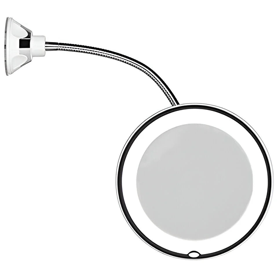 Makeup Mirror | 10X Magnification & LED | Suction Cup Pivot Arm