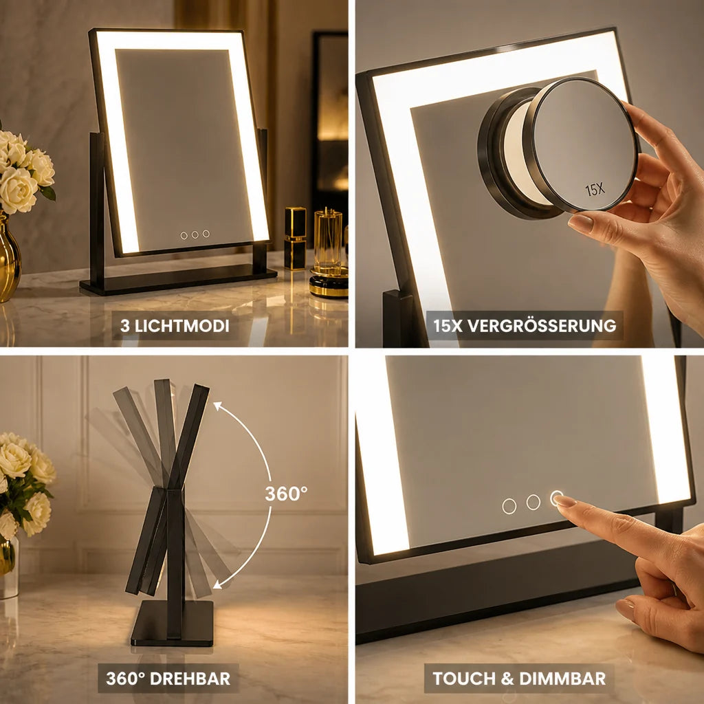 Makeup Mirror | Touch-Control LED Lighting & 15x Magnifying Mirror