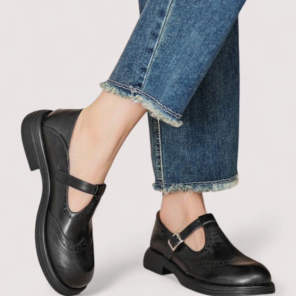 Mary Jane Flats | Soft Leather & Cushioned Insole | Adjustable Buckle Strap