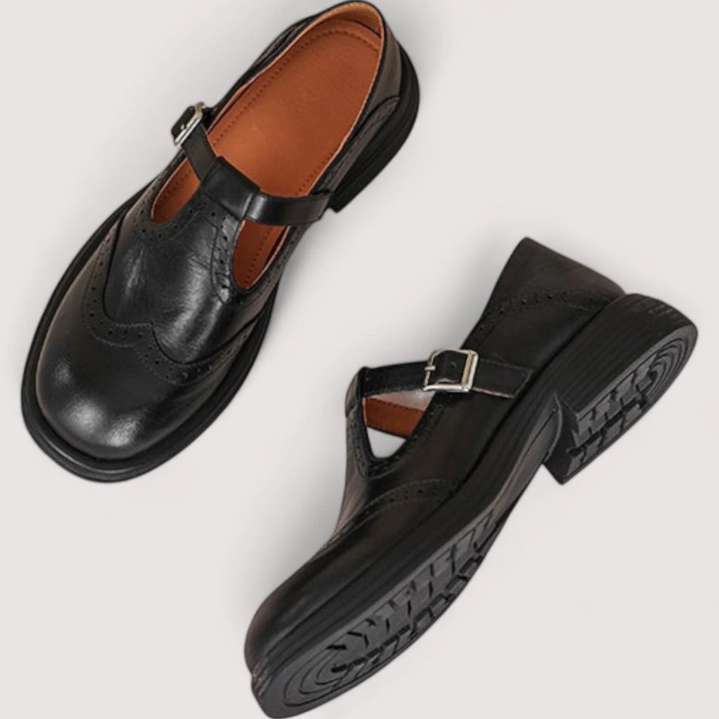 Mary Jane Flats | Soft Leather & Cushioned Insole | Adjustable Buckle Strap