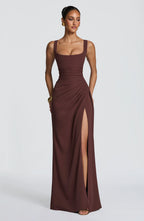 Maxi Dress | Corset Bodice & Square Neckline | Adjustable Lace-Up Back