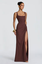Maxi Dress | Corset Bodice & Square Neckline | Adjustable Lace-Up Back
