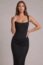 Maxi Dress | Structured Corset Bodice & Draped Skirt | Adjustable Straps