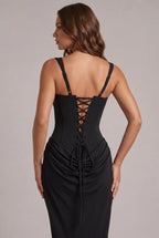 Maxi Dress | Structured Corset Bodice & Draped Skirt | Adjustable Straps
