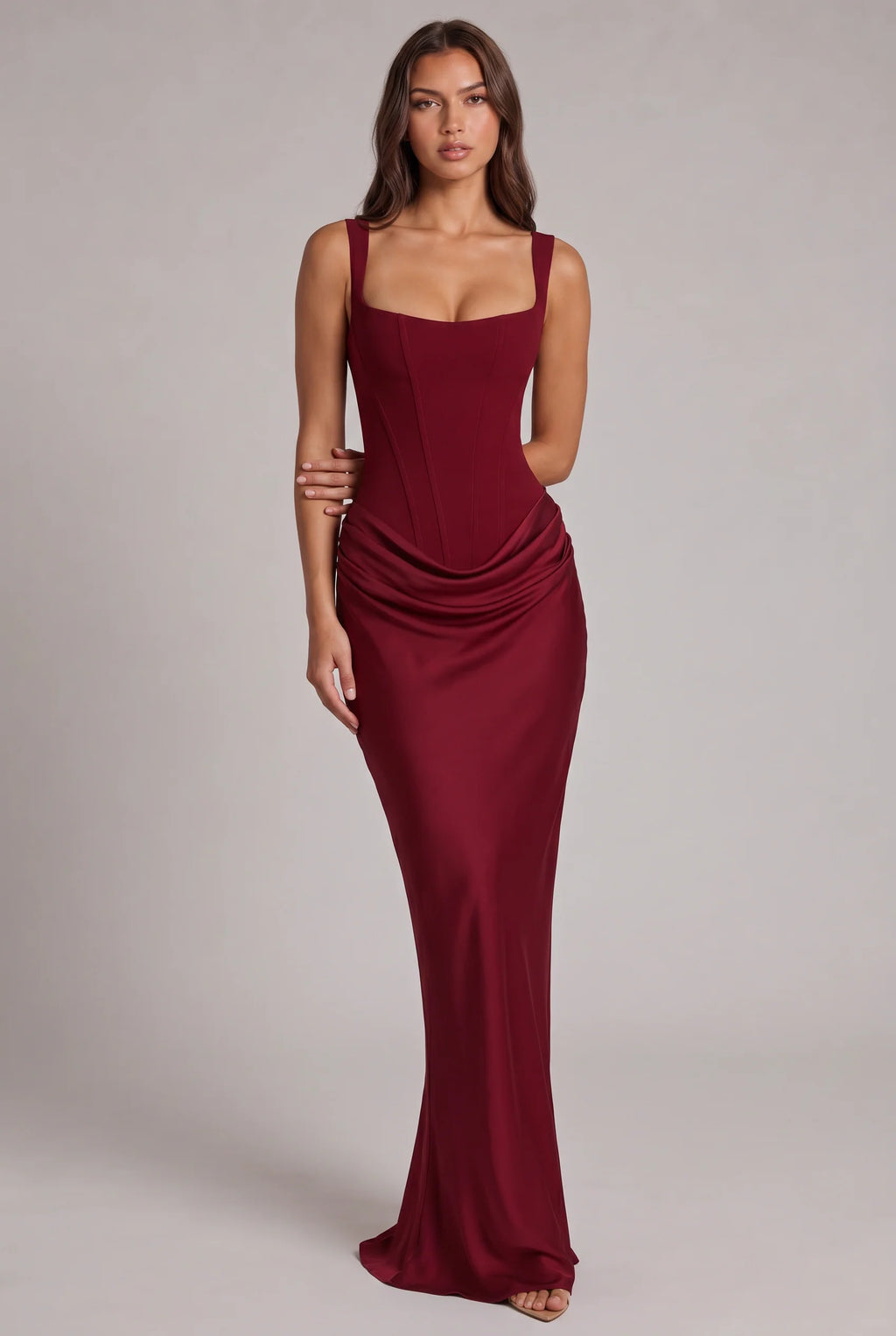 Maxi Dress | Structured Corset Bodice & Draped Skirt | Adjustable Straps