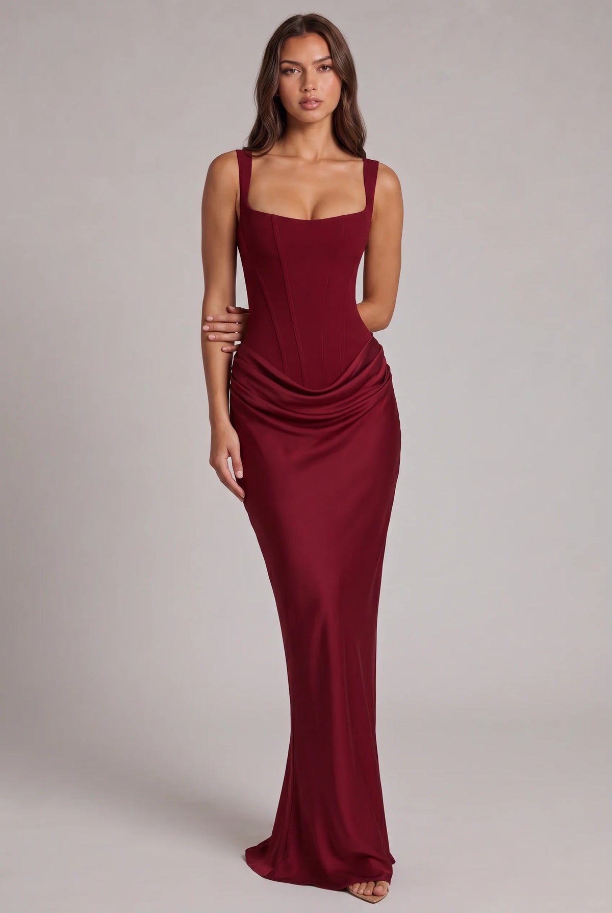 Maxi Dress | Structured Corset Bodice & Draped Skirt | Adjustable Straps