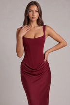 Maxi Dress | Structured Corset Bodice & Draped Skirt | Adjustable Straps