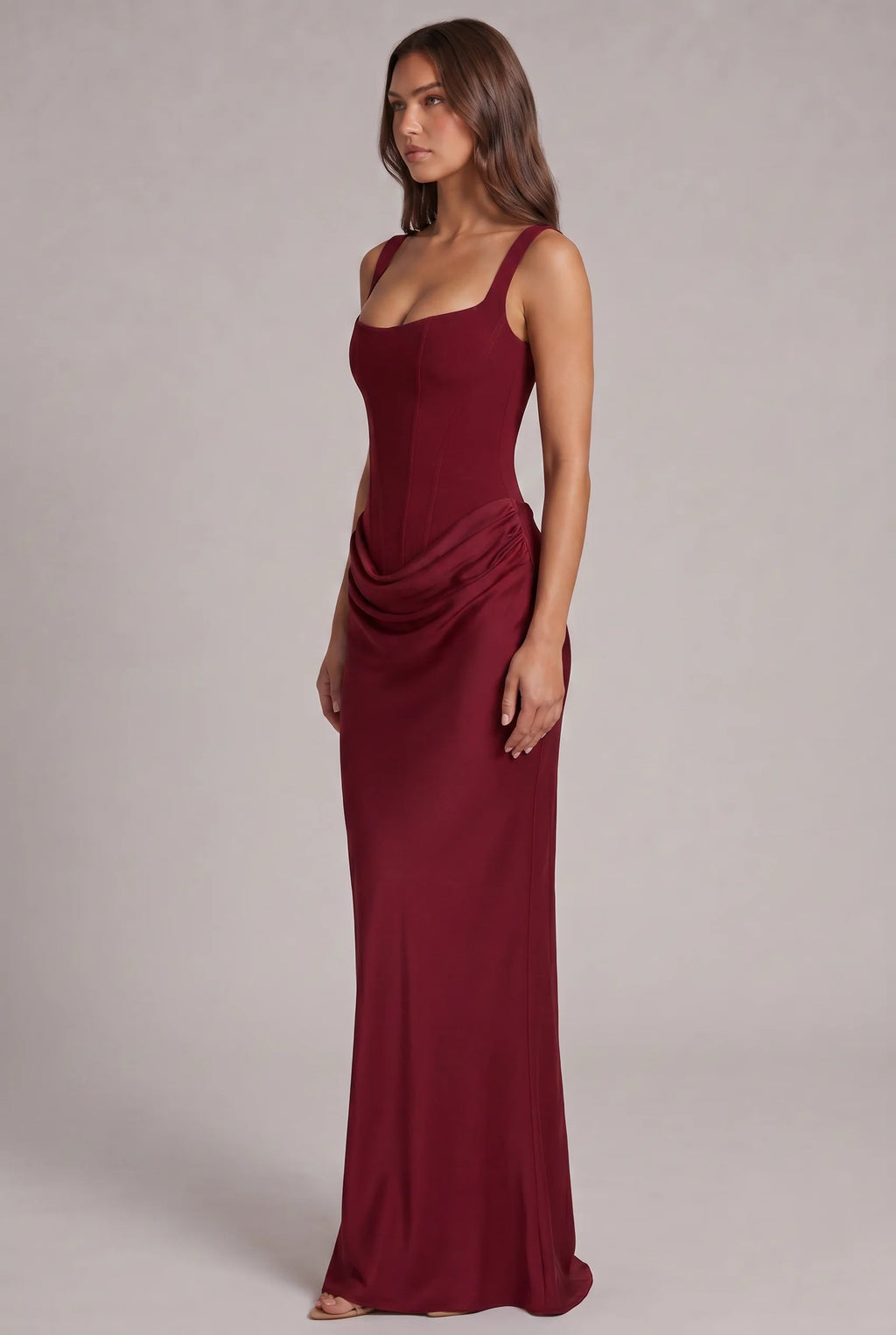 Maxi Dress | Structured Corset Bodice & Draped Skirt | Adjustable Straps