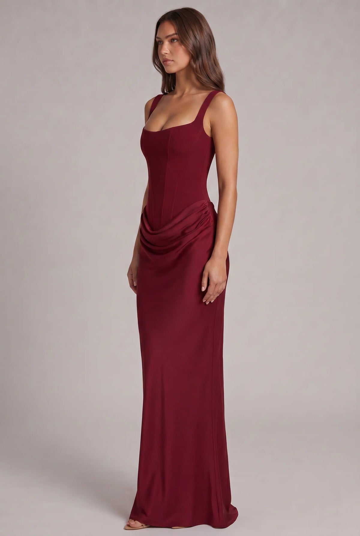 Maxi Dress | Structured Corset Bodice & Draped Skirt | Adjustable Straps