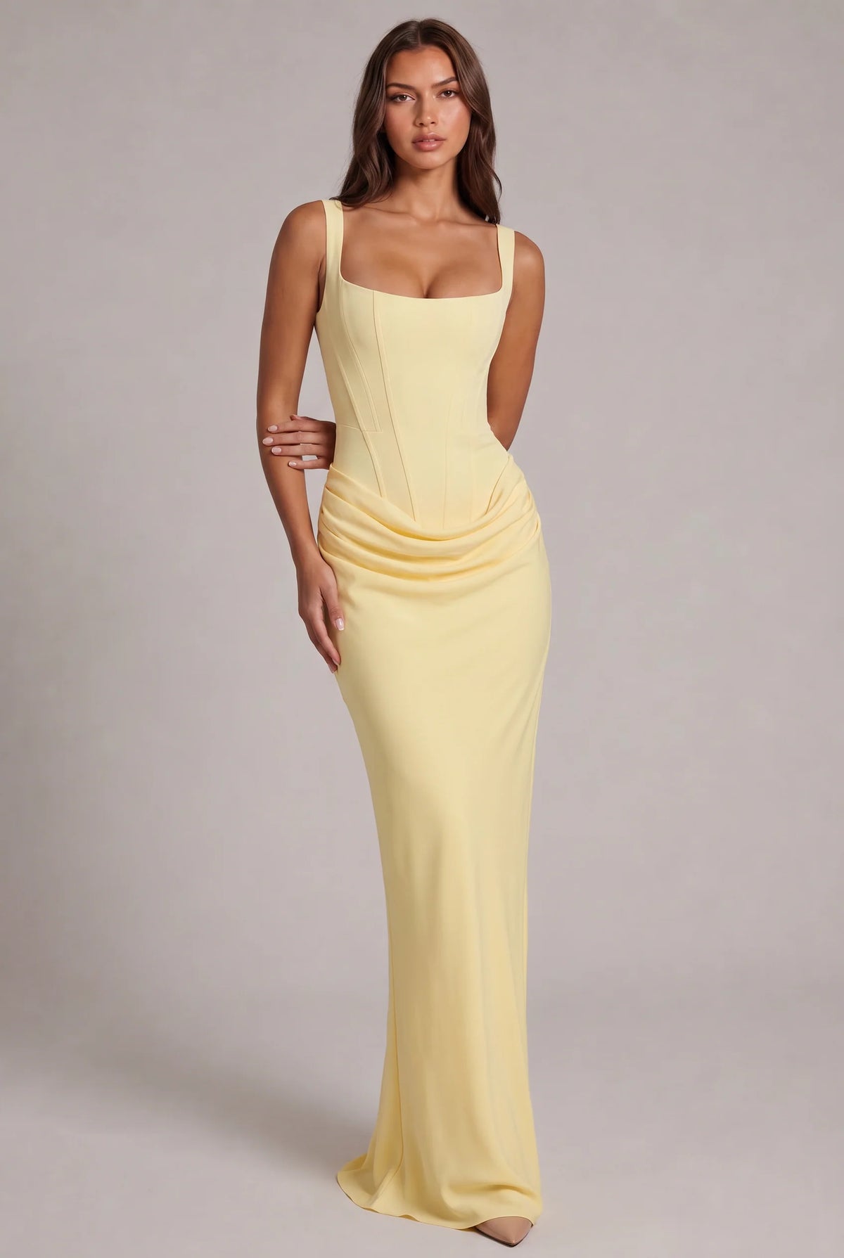 Maxi Dress | Structured Corset Bodice & Draped Skirt | Adjustable Straps