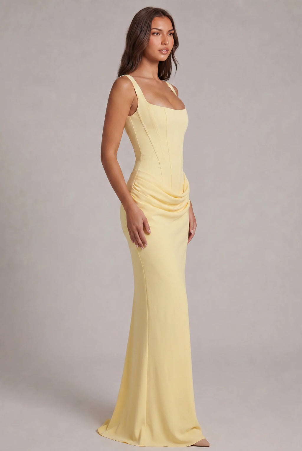 Maxi Dress | Structured Corset Bodice & Draped Skirt | Adjustable Straps