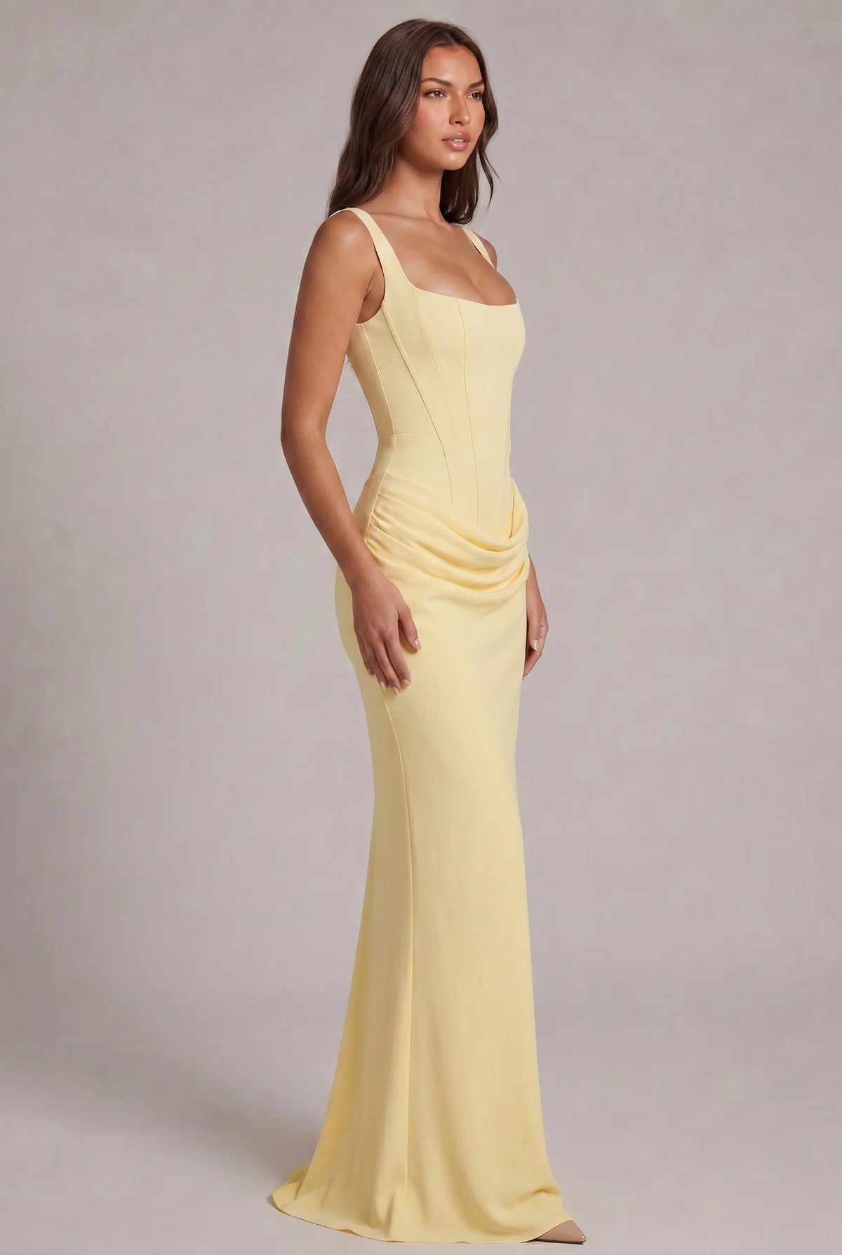 Maxi Dress | Structured Corset Bodice & Draped Skirt | Adjustable Straps