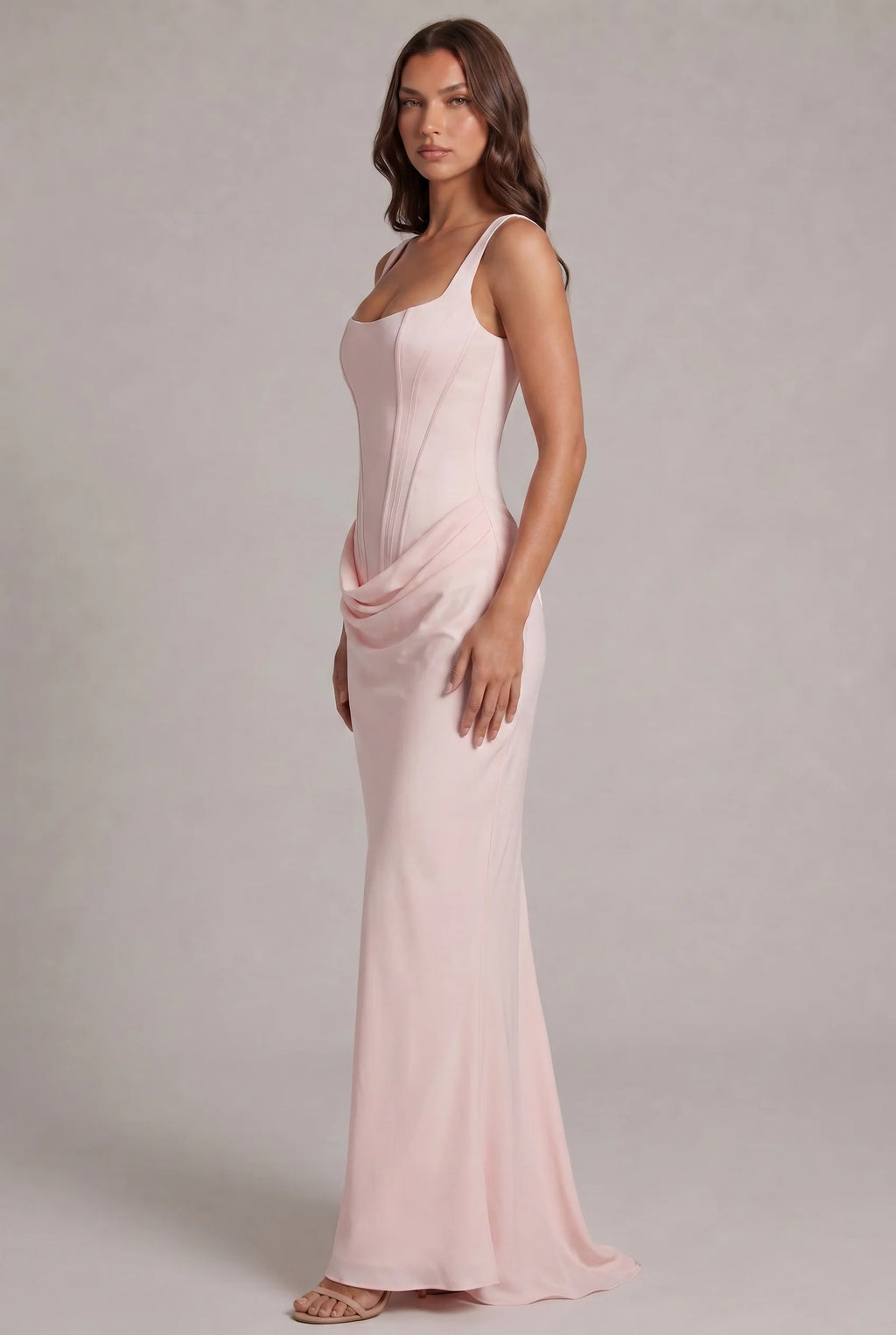 Maxi Dress | Structured Corset Bodice & Draped Skirt | Adjustable Straps