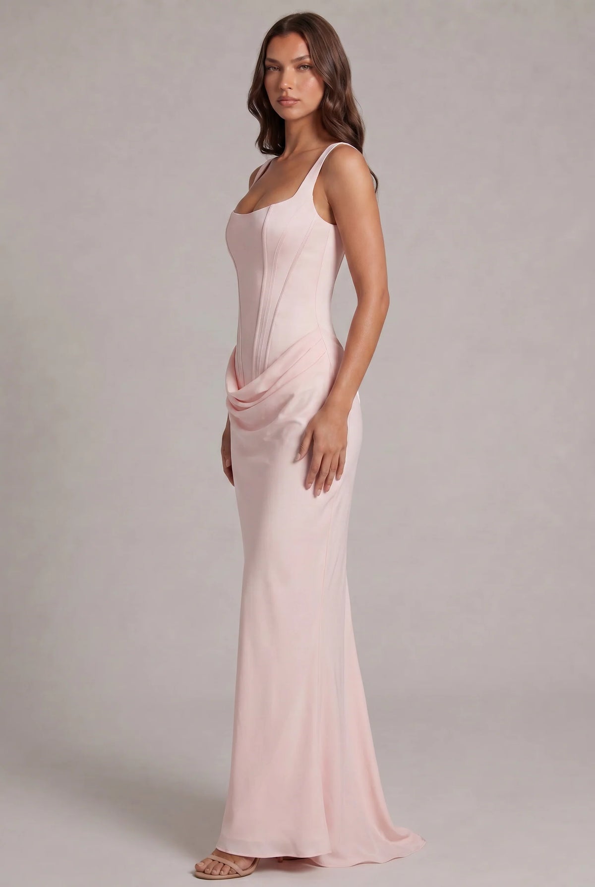 Maxi Dress | Structured Corset Bodice & Draped Skirt | Adjustable Straps