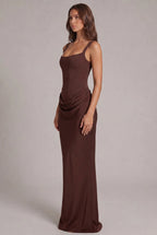 Maxi Dress | Structured Corset Bodice & Draped Skirt | Adjustable Straps