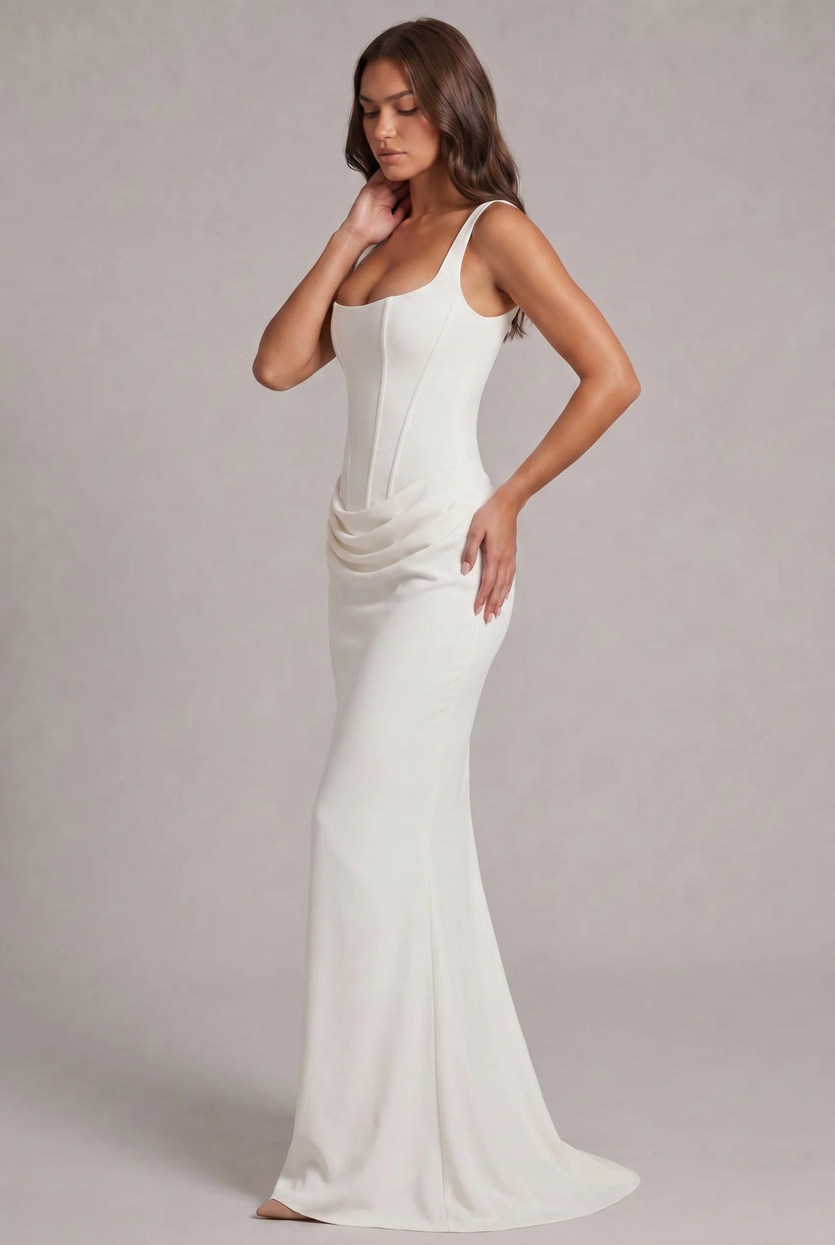 Maxi Dress | Structured Corset Bodice & Draped Skirt | Adjustable Straps