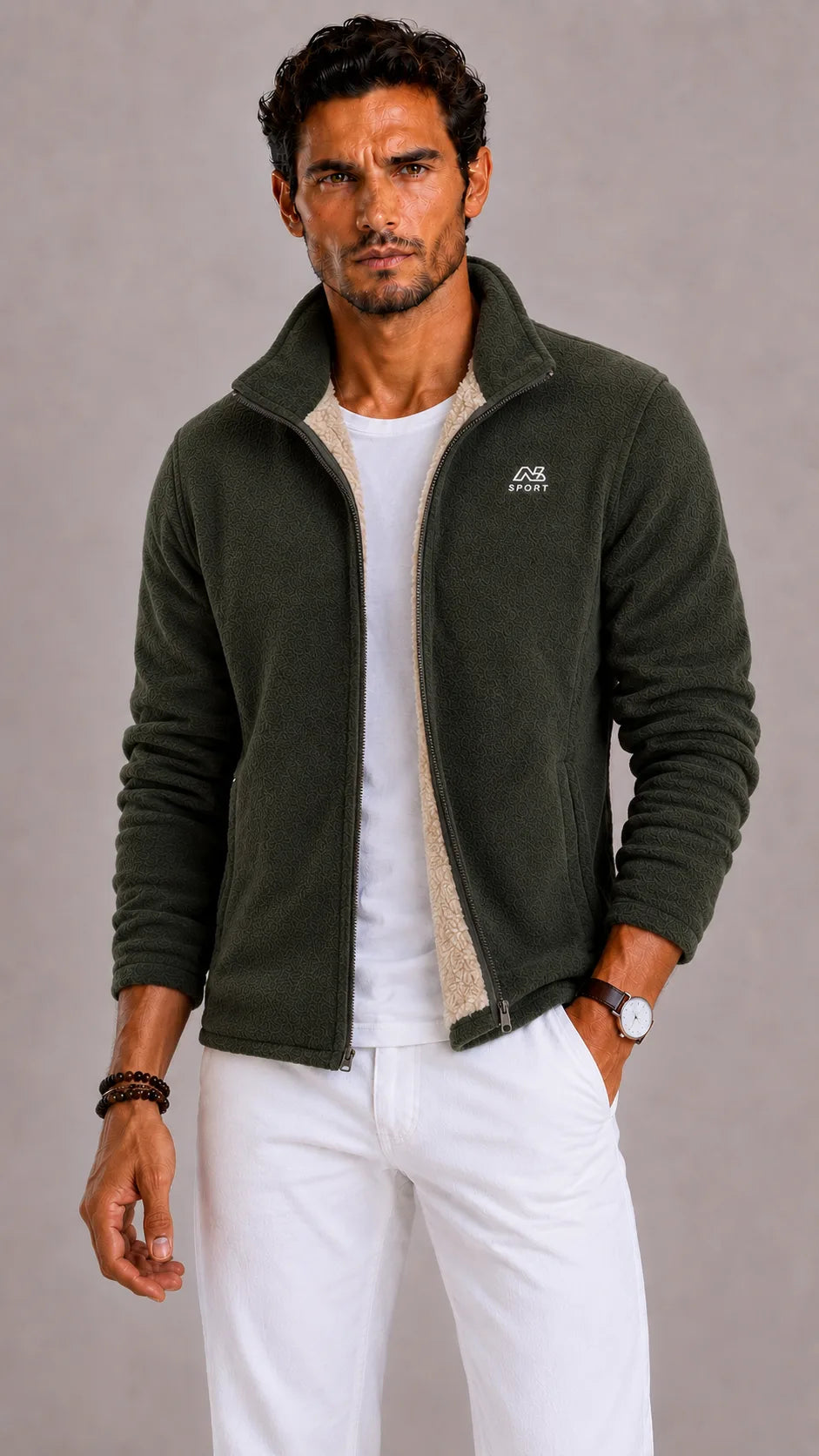 Men’s Fleece Jacket | Full-Zip Stand-Up Collar