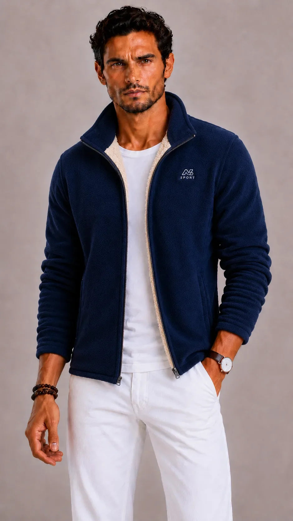 Men’s Fleece Jacket | Full-Zip Stand-Up Collar