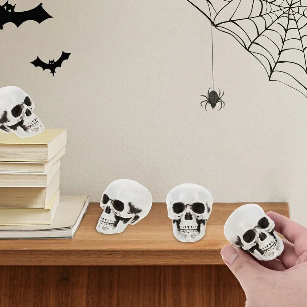 Mini Skull Decorations | White Finish & Compact Tabletop Size | Set of 10
