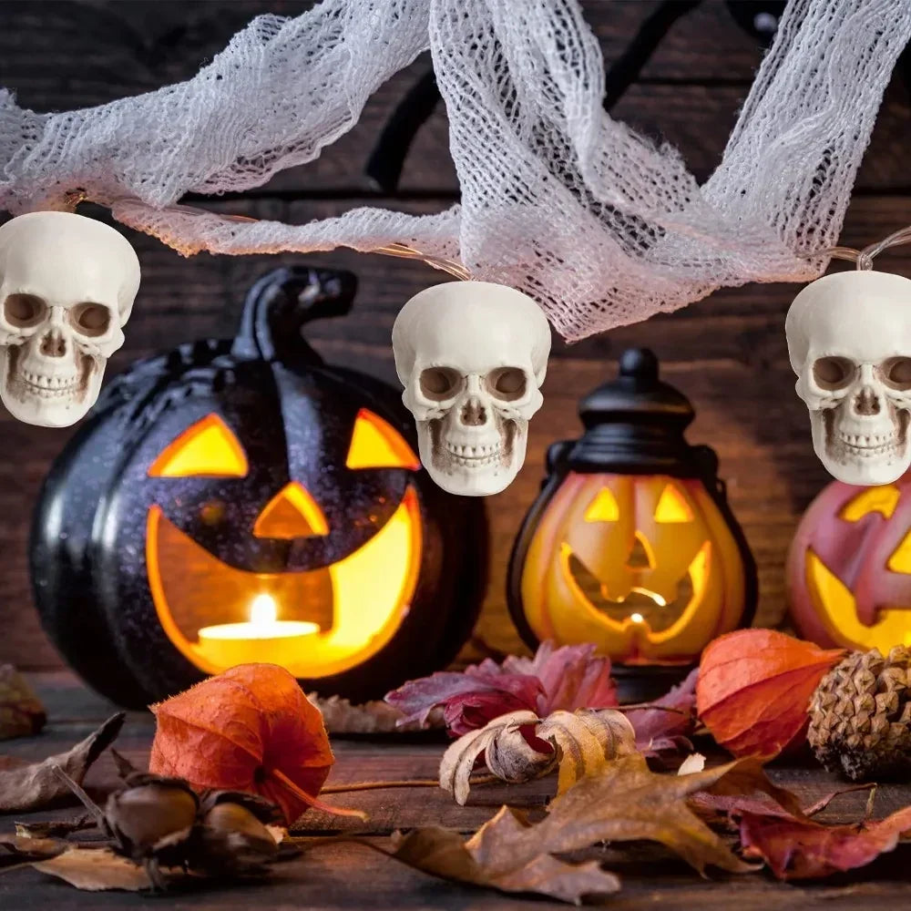 Mini Skull Decorations | White Finish & Compact Tabletop Size | Set of 10