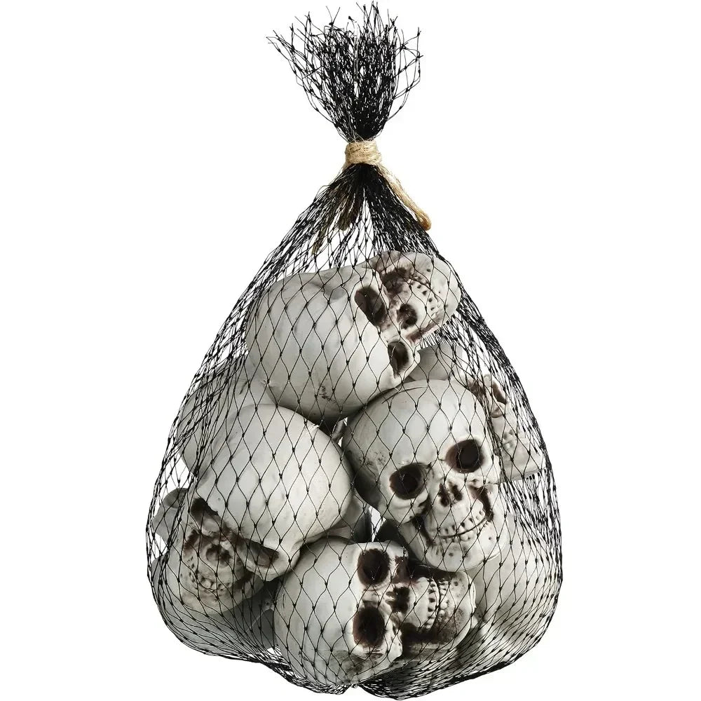 Mini Skull Decorations | White Finish & Compact Tabletop Size | Set of 10
