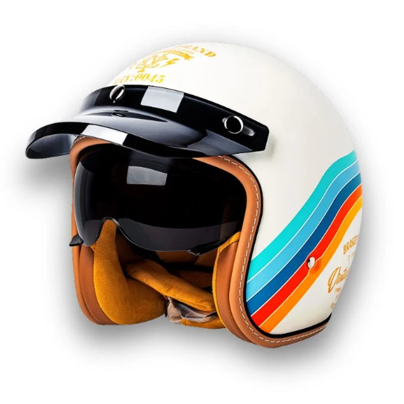 Motorcycle Helmet | DOT & ECE Certified Retro | Dual Visors & Brim