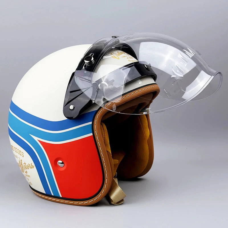 Motorcycle Helmet | DOT & ECE Certified Retro | Dual Visors & Brim