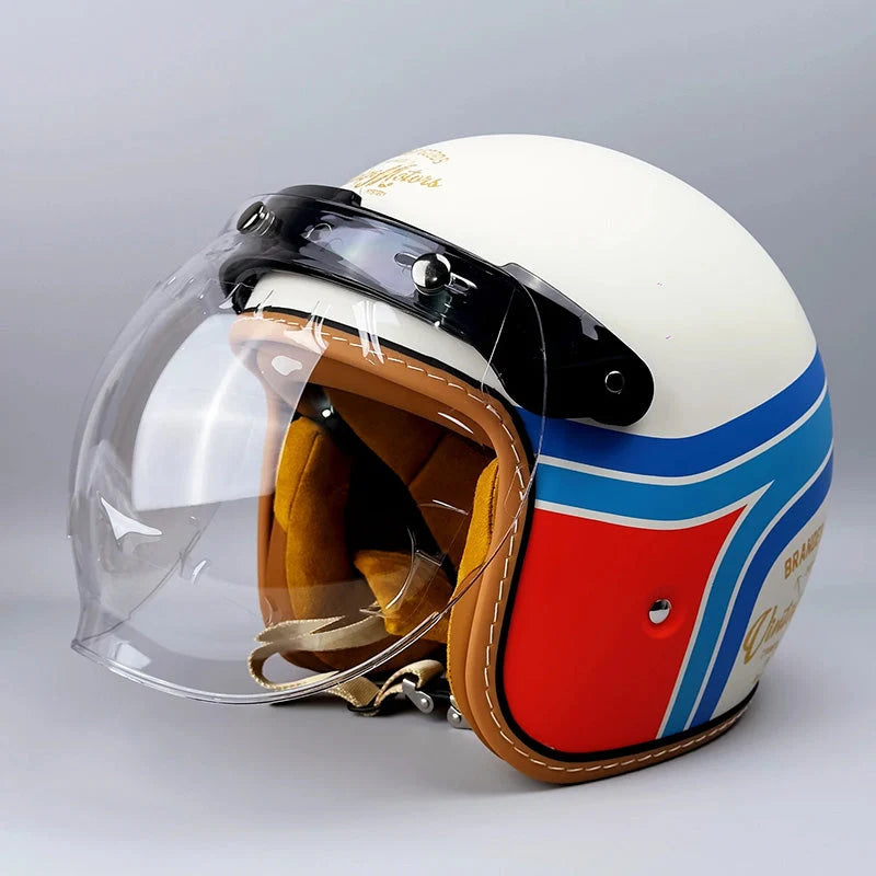 Motorcycle Helmet | DOT & ECE Certified Retro | Dual Visors & Brim