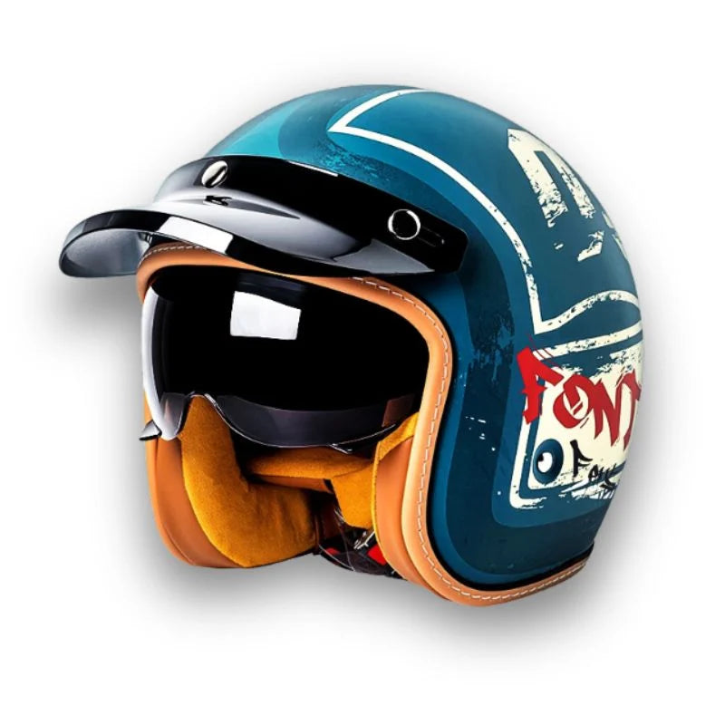 Motorcycle Helmet | DOT & ECE Certified Retro | Dual Visors & Brim
