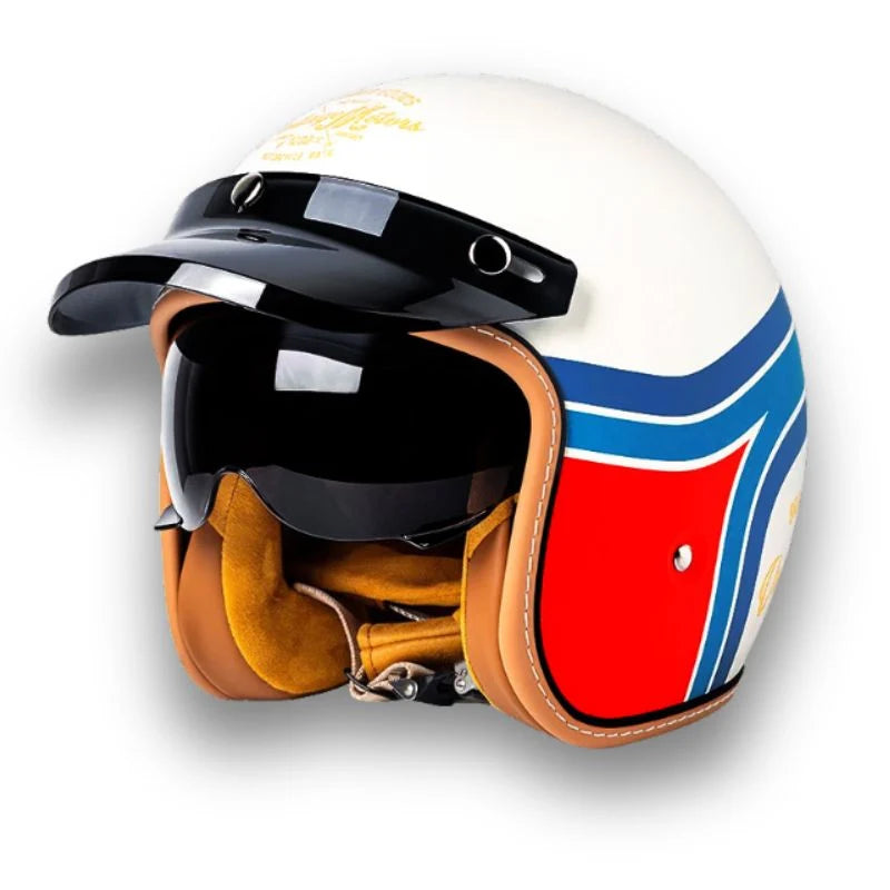 Motorcycle Helmet | DOT & ECE Certified Retro | Dual Visors & Brim