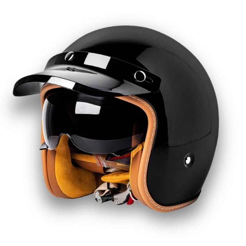 Motorcycle Helmet | DOT & ECE Certified Retro | Dual Visors & Brim