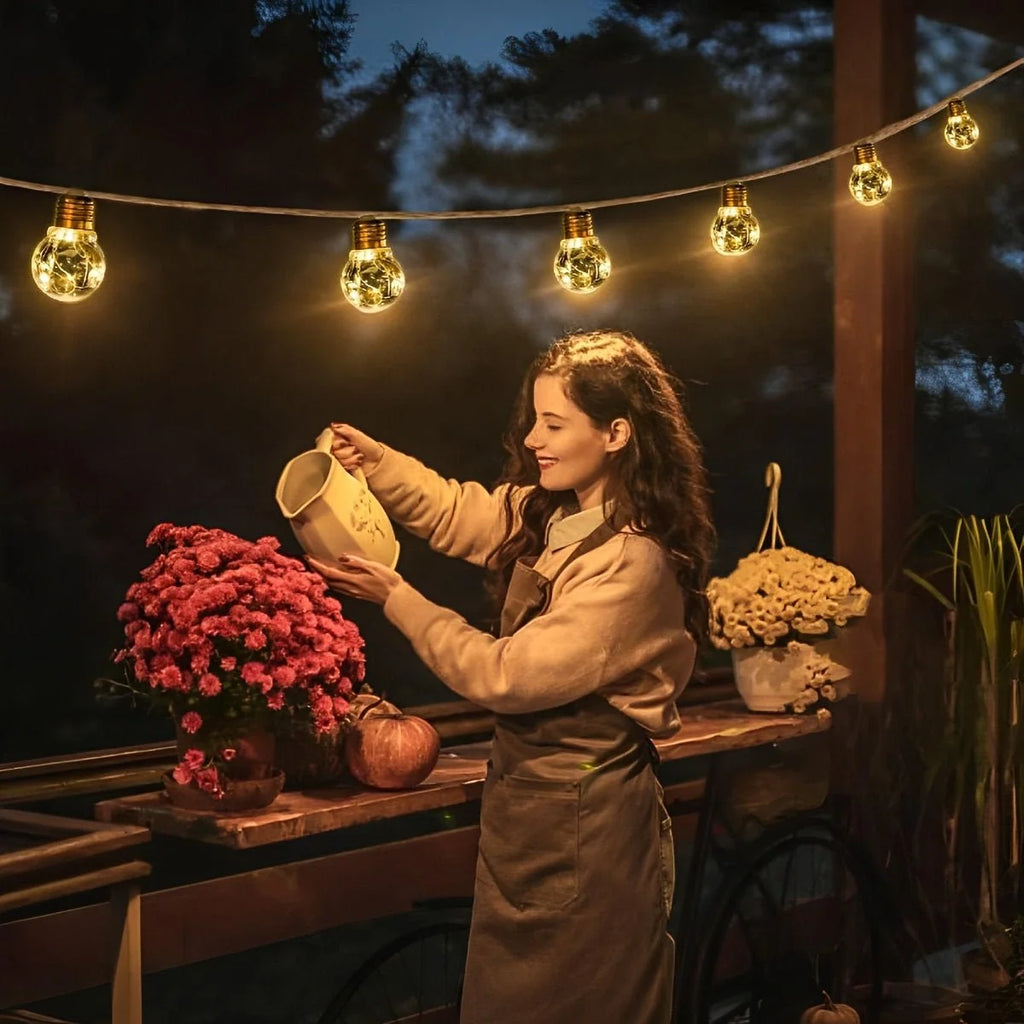 Outdoor String Lights | Solar-Powered Warm White LED | IP55 Waterproof