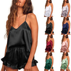 Pajama Set | Smooth Satin & Adjustable Straps | Two-Piece Top and Pants