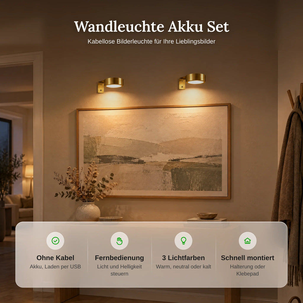 Picture Light Set | Cordless Rechargeable LED | Remote Control & 3 Light Colors