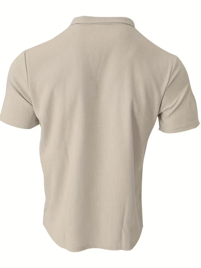 Polo Shirt | Short-Sleeve V-Neck & Waffle Texture | Men's