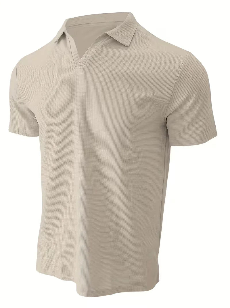 Polo Shirt | Short-Sleeve V-Neck & Waffle Texture | Men's