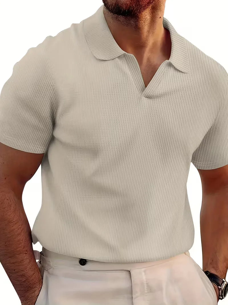 Polo Shirt | Short-Sleeve V-Neck & Waffle Texture | Men's
