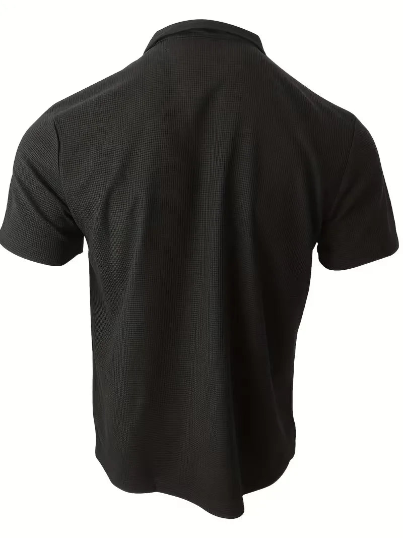 Polo Shirt | Short-Sleeve V-Neck & Waffle Texture | Men's