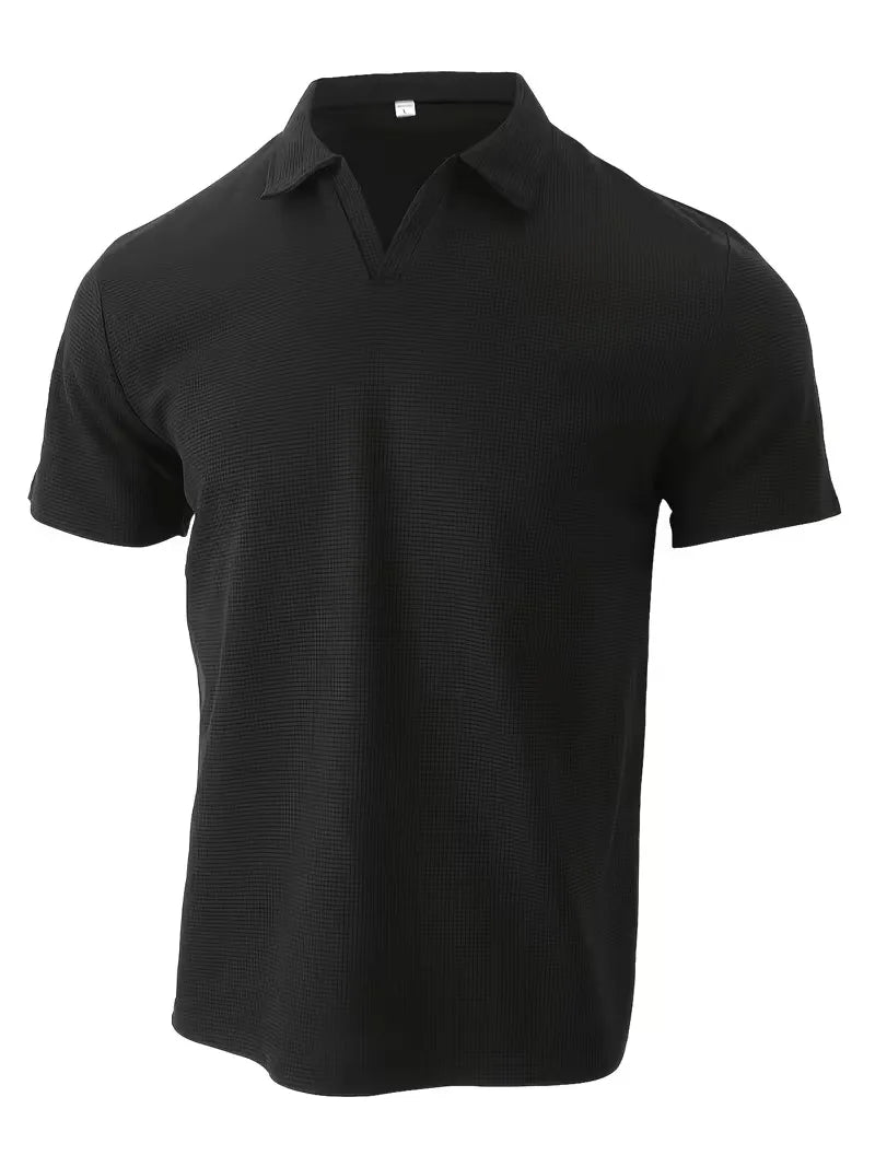 Polo Shirt | Short-Sleeve V-Neck & Waffle Texture | Men's