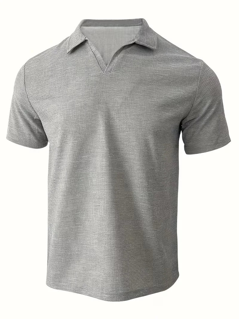 Polo Shirt | Short-Sleeve V-Neck & Waffle Texture | Men's