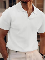 Polo Shirt | Short-Sleeve V-Neck & Waffle Texture | Men's